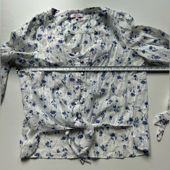 PARKER Payton Illusion Stripe Floral Blouse White Floral Coquette Cottagecore m - Picture 8 of 8